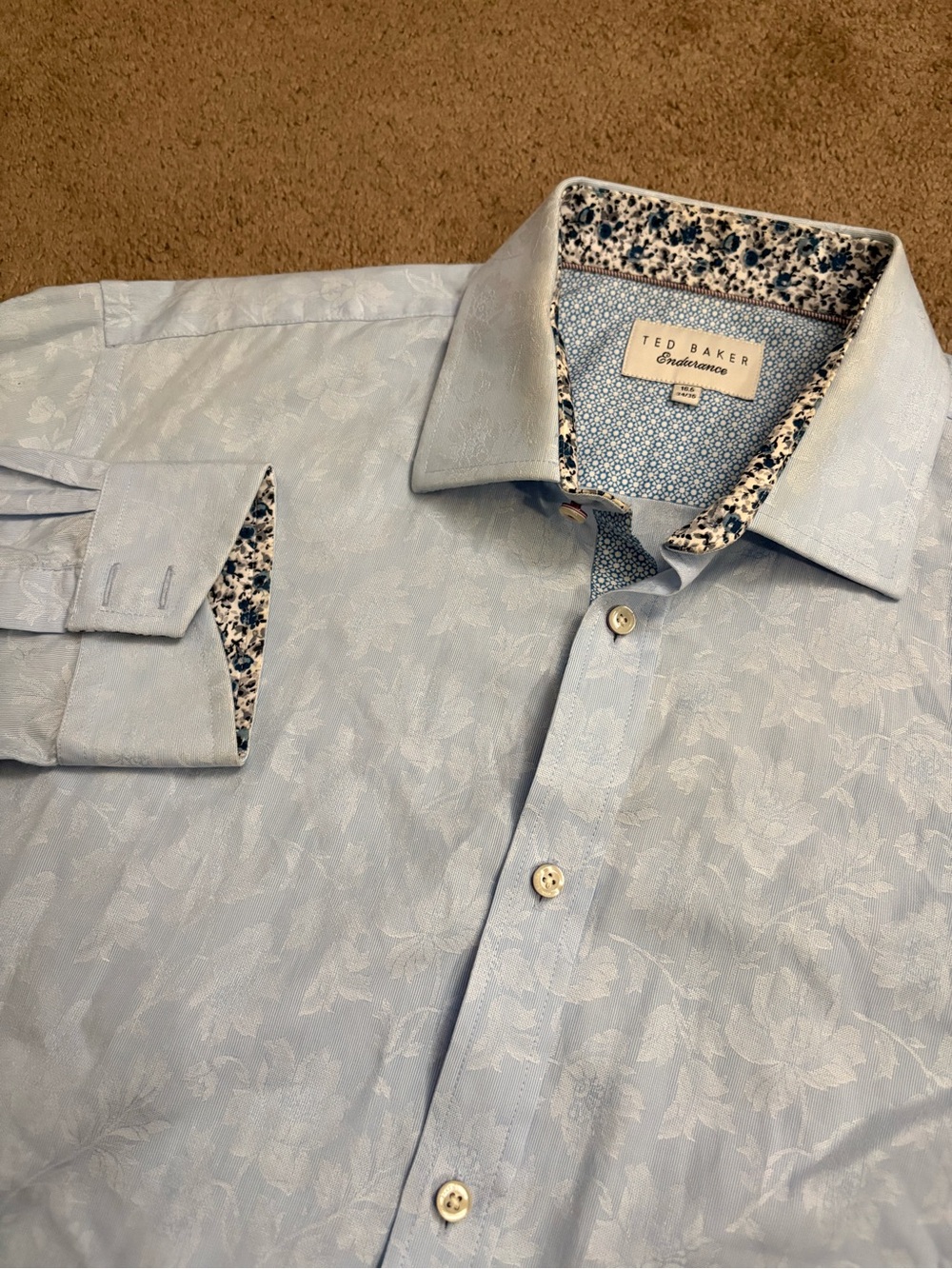 Ted Baker London Mens Endurance Blue Damask Paisley Dress Shirt 16.5 34/35 READ